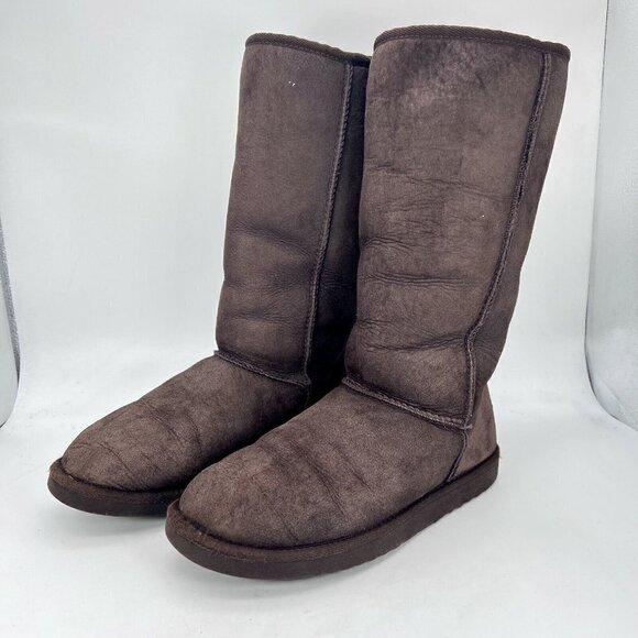 UGG Classic Women Size 8 Tall Winter Snow Boots Brown Mid Calf 5805 - Picture 1 of 11